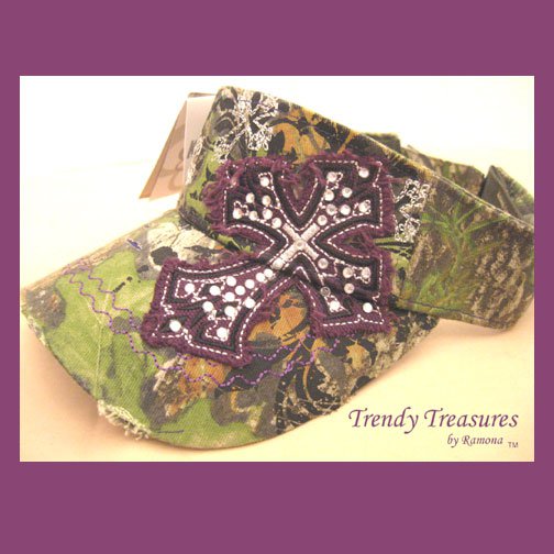 Mossy Oak Distressed-Looking Camo Visor,Purple Cross,Brand New with Tags