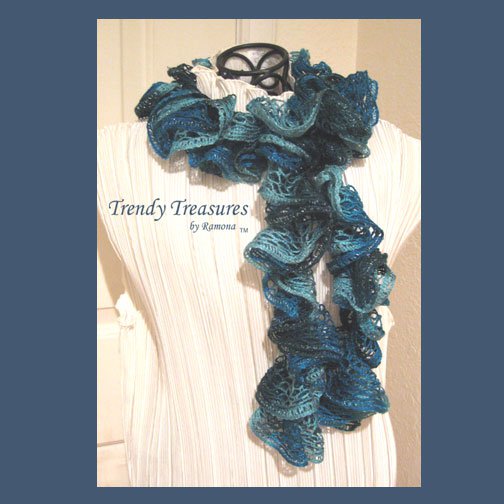 Turquoise & Navy Blue,Hand-made Ruffled Scarf, Extra-full,#TrendyTreasuresByRamona