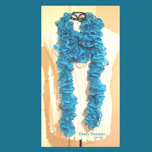 Turquoise Hand-made Ruffled Scarf, Extra-full,#TrendyTreasuresByRamona