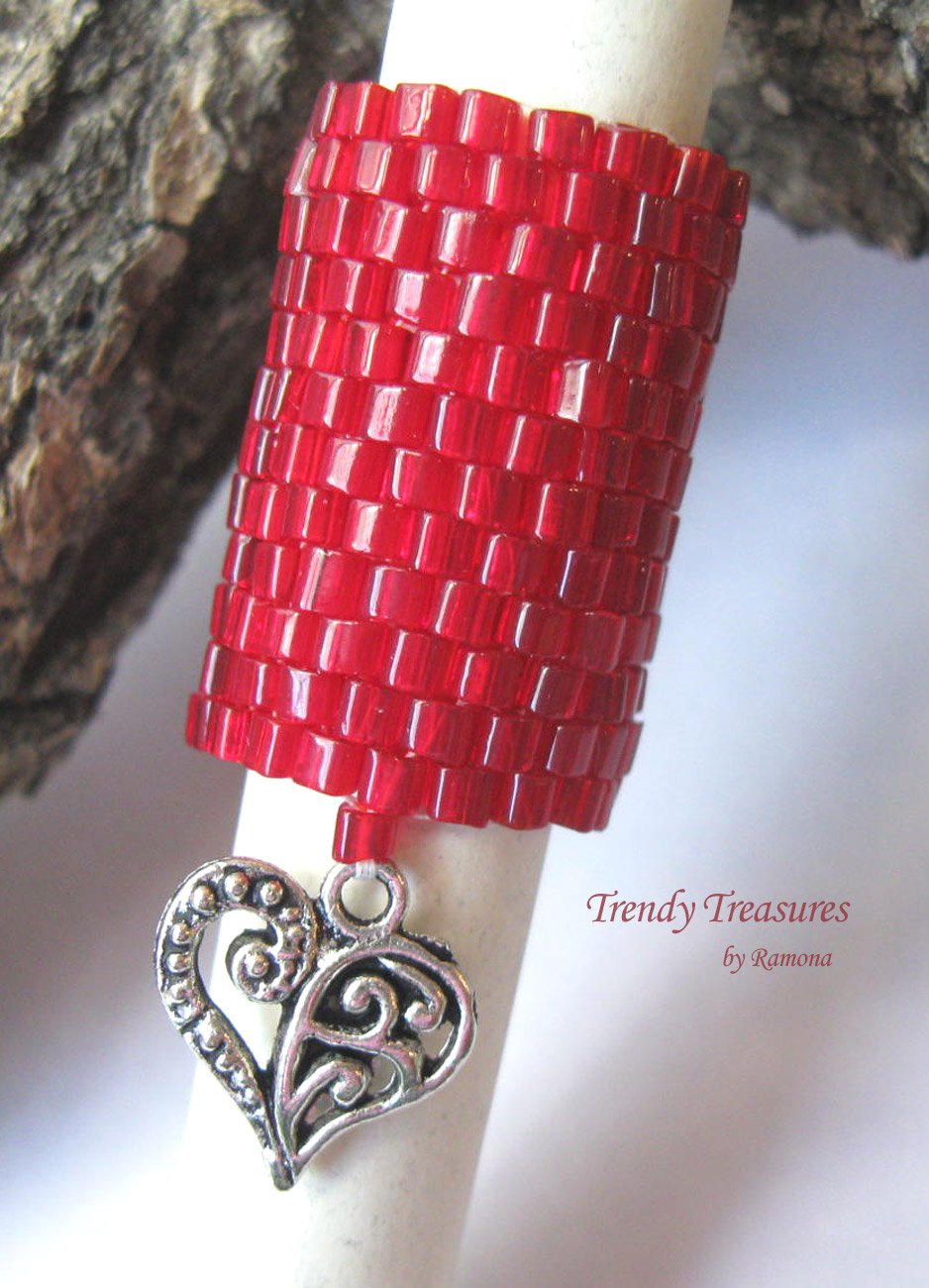Large Bright Red, Dreadlock Bead, Dread Sleeve, Heart Charm, #TrendyTreasuresByRamona