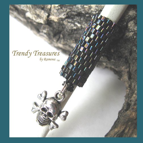 Iridescent Rainbow Iris Dreadlock Sleeve, Dread Bead, Skull Charm, #TrendyTreasuresByRamona