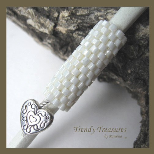 Iridescent Creamy White, Dreadlock Sleeve, Dread Bead, Heart Charm Dangle, #TrendyTreasuresByRamona