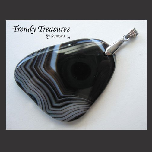 Black Onyx Agate Pendant Polished Gemstone Necklace, #TrendyTreasuresByRamona