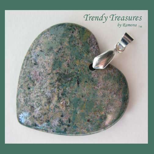 Ocean Agate Heart Pendant Polished Gemstone Bead, #TrendyTreasuresByRamona
