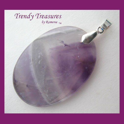 Genuine Amethyst Oval Gemstone Pendant, Polished, #TrendyTreasuresByRamona