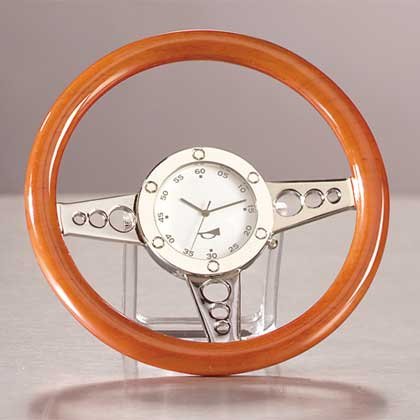 Wood Racer Steering Wheel Clock 1ct