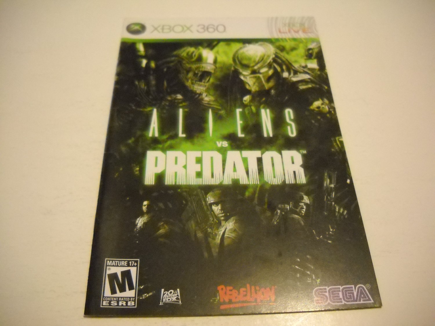 Manual ONLY ~ for Aliens vs Predator - Xbox 360 Instruction Booklet