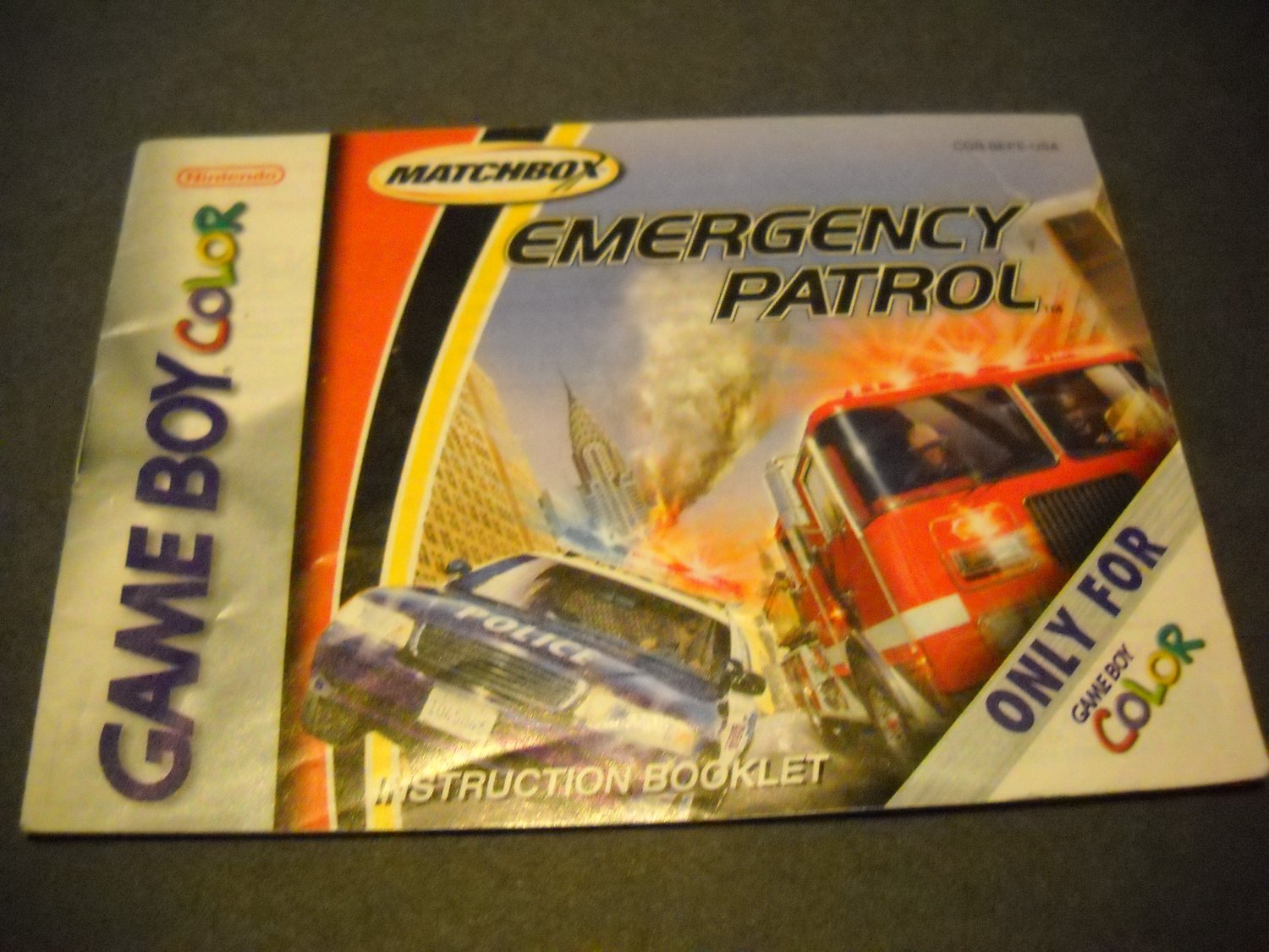 Manual ONLY ~ for Matchbox Emergency Patrol Gameboy Color, GBC