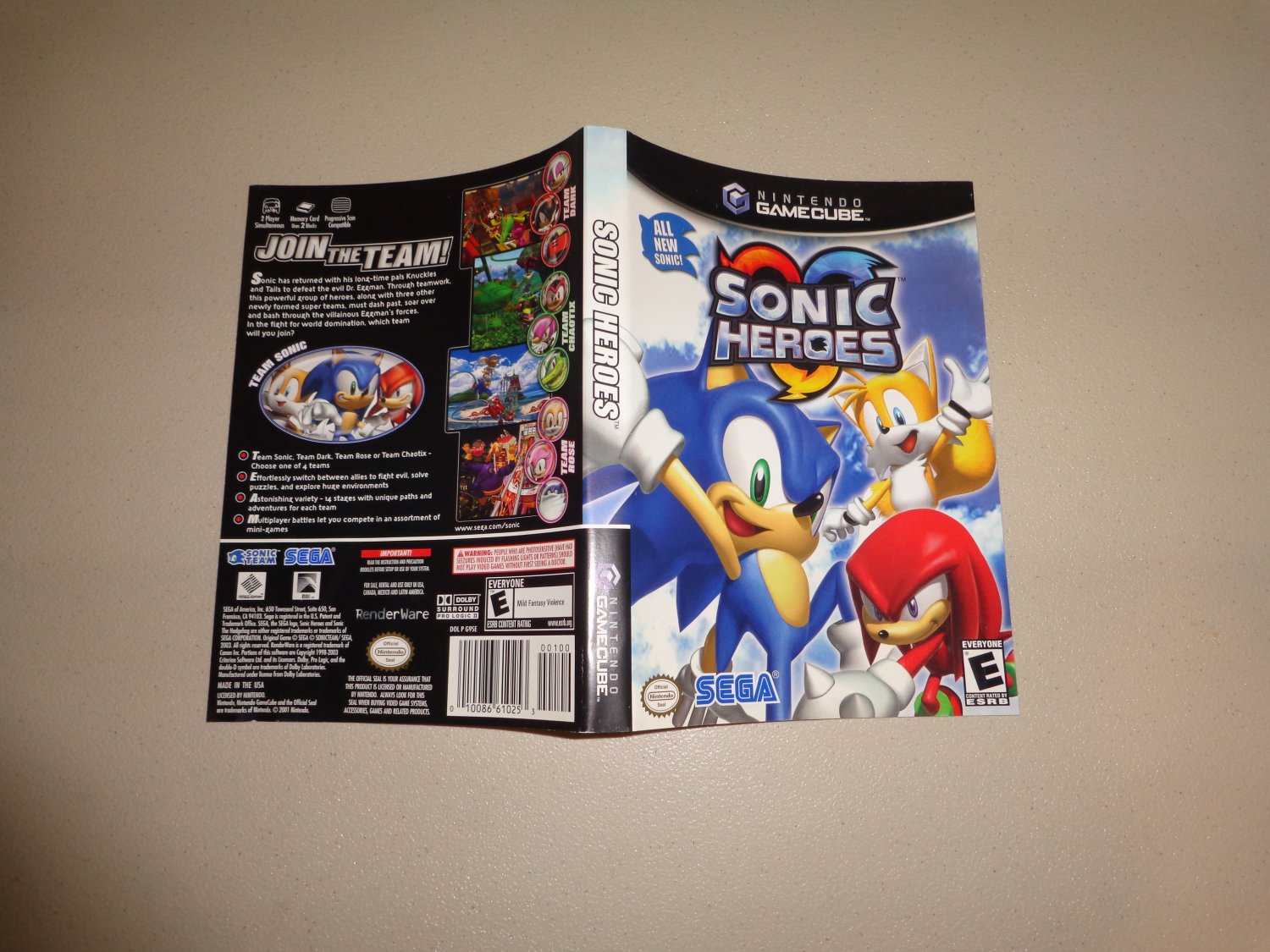 Artwork ONLY ~ Sonic Heroes - Gamecube Cover Art Insert