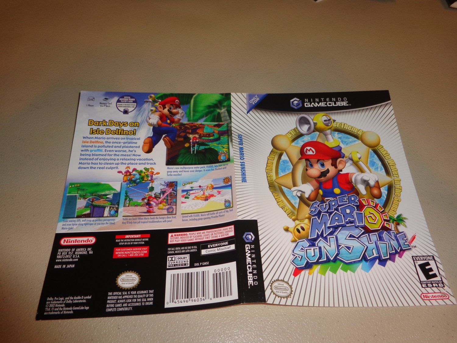 Artwork ONLY ~ Super Mario Sunshine - Gamecube Cover Art Insert