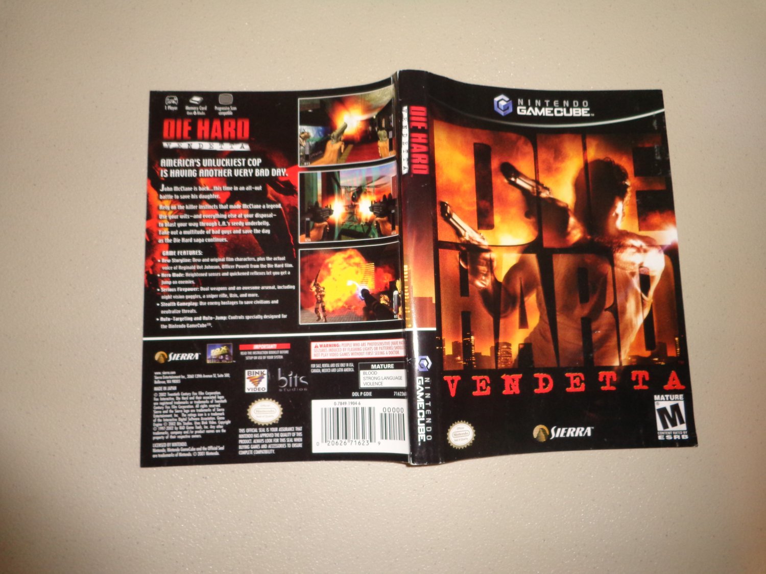 Artwork ONLY ~ Die Hard Vendetta - Gamecube Cover Art Insert