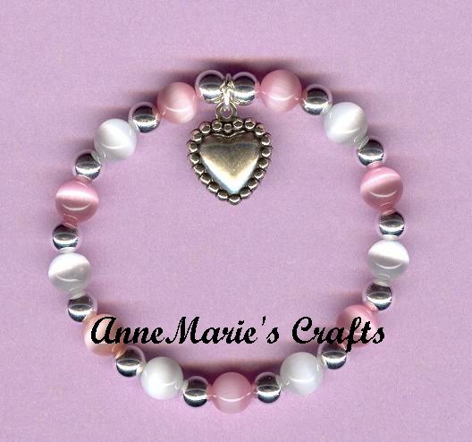 Girls Beaded Heart Sterling Silver Charm Bracelet