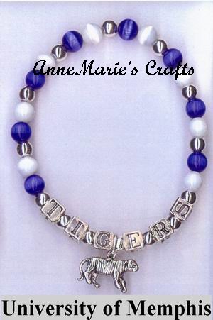 UNIVERSITY OF MEMPHIS TIGERS STERLING SILVER CHARM BRACELET