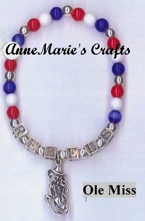 OLE MISS REBELS STERLING SILVER CHARM BRACELET