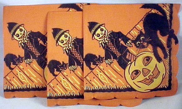 12 HALLOWEEN NAPKINS Black Cat, Pumpkin, Jack-O-Lantern