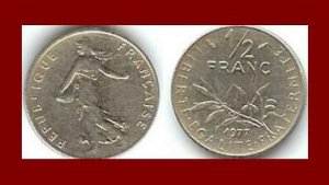 FRANCE 1977 1/2 (HALF) FRANC COIN KM#931.1 ~ BEAUTIFUL!