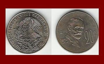 MEXICO 1975 20 CENTAVOS COIN KM 442 Central America Francisco Ignacio