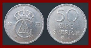 SWEDEN 1973 50 ORE COIN KM#837 Europe - Last Year Of King Gustaf VI Reign