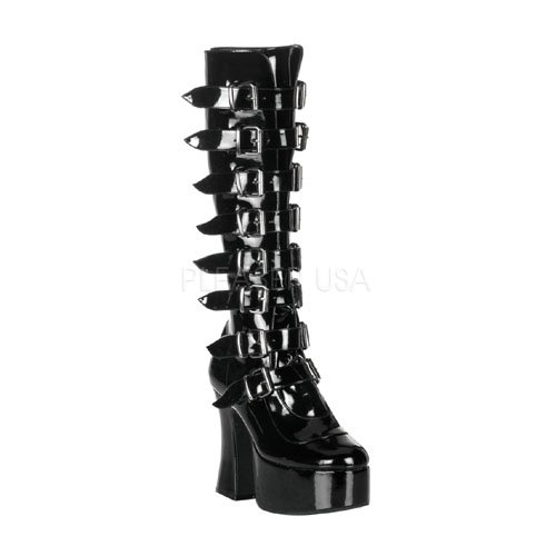 DEMONIA SLUSH-249 Size 11 Buckled P/F Blk Pat Knee Boot