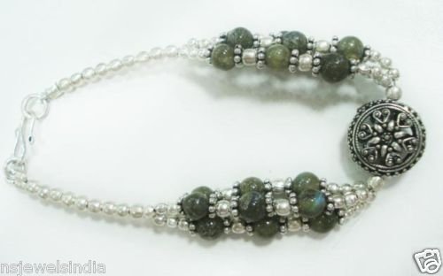 16.74 gm Stunning Labrodorite Gemstone Silver Bracelet