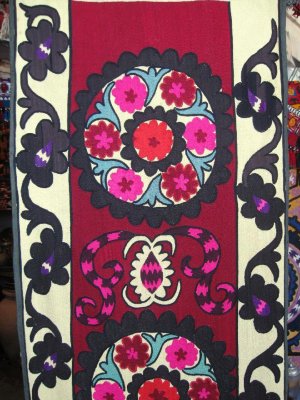 ANTIQUE UZBEK TASHKENT SUZANI SILK EMBROIDERY