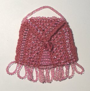 Pink Beaded Knitted Vintage Style Doll Pocketbook