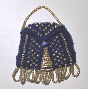 Navy Blue Beaded Knitted Vintage Style Doll Pocketbook