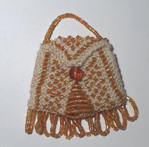 Amber & Ecru Knitted Beaded Vintage Style Doll Pocketbook