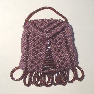 Purple Beaded Knitted Vintage Style Doll Pocketbook