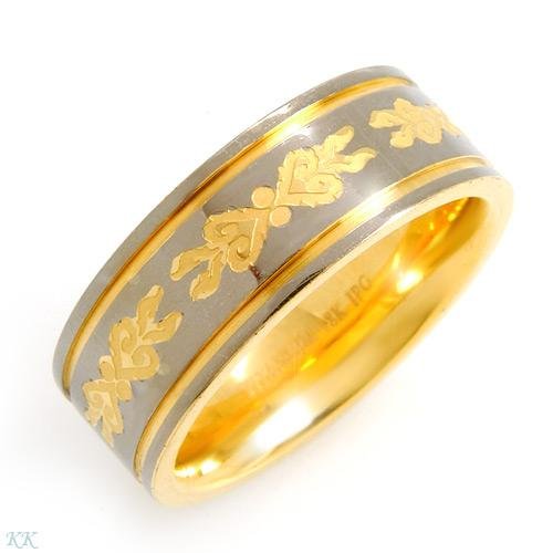 Elegant Gents Ring Crafted in 18K Gold plated Titanium - Size 10.5.