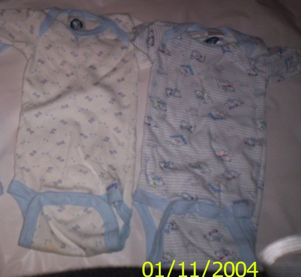 2 Gerber Onesies (Blue ) Puppies and Bones Theme *NEWBORN*