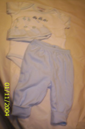 Just One Year Blue and White 3 Piece Outfits0-3 M 8-11lbs