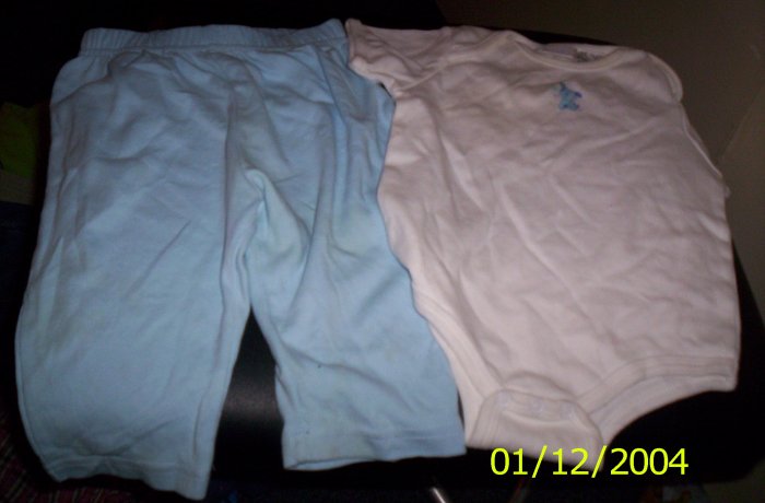 Bright Future Pants and Onesie OutFit 6-9 Months Blue and White