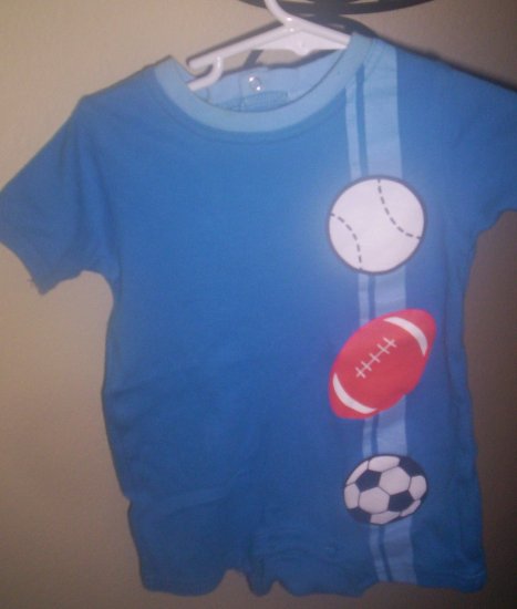 Baby Connections 1 piece Blue Short Set Sports Theme Gently worn 12months