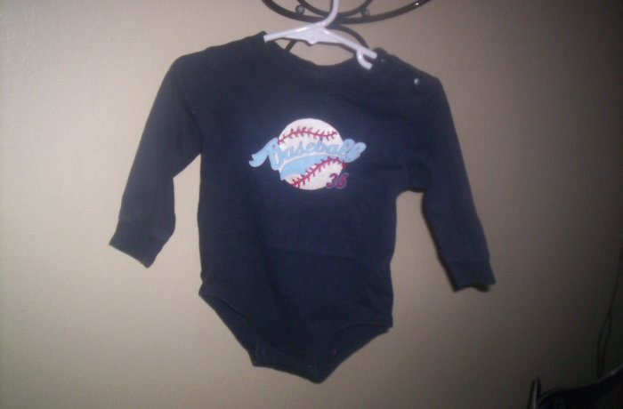 Onsie Long sleeved Blue Baseball themed Shirt Gently Worn 12 months