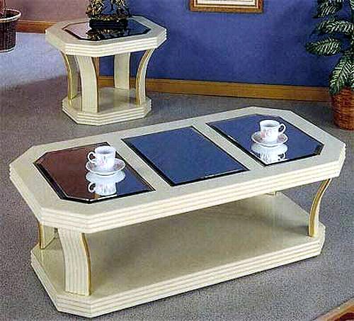 White lacquer end table with bevelled mirror and brass trim 3257