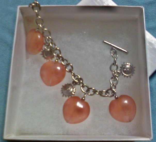 Silvertone Rose Quartz Heart Bracelet