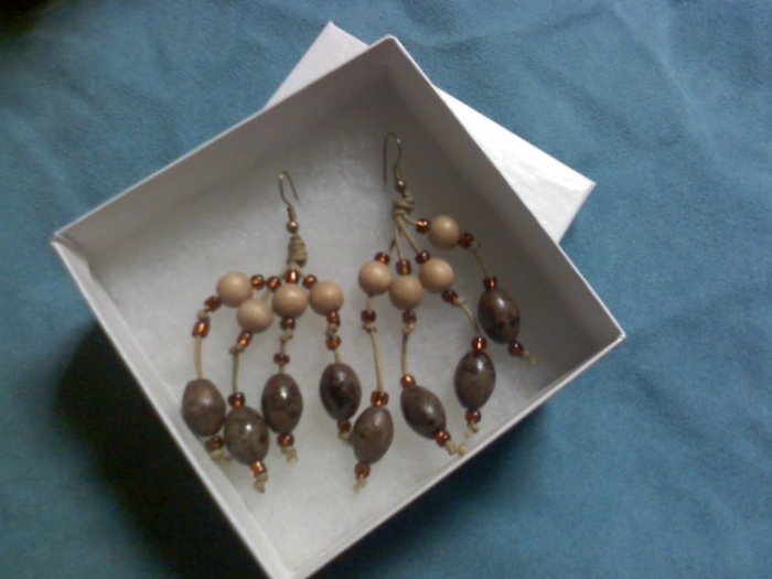 Beaded Wood Drop Earrings