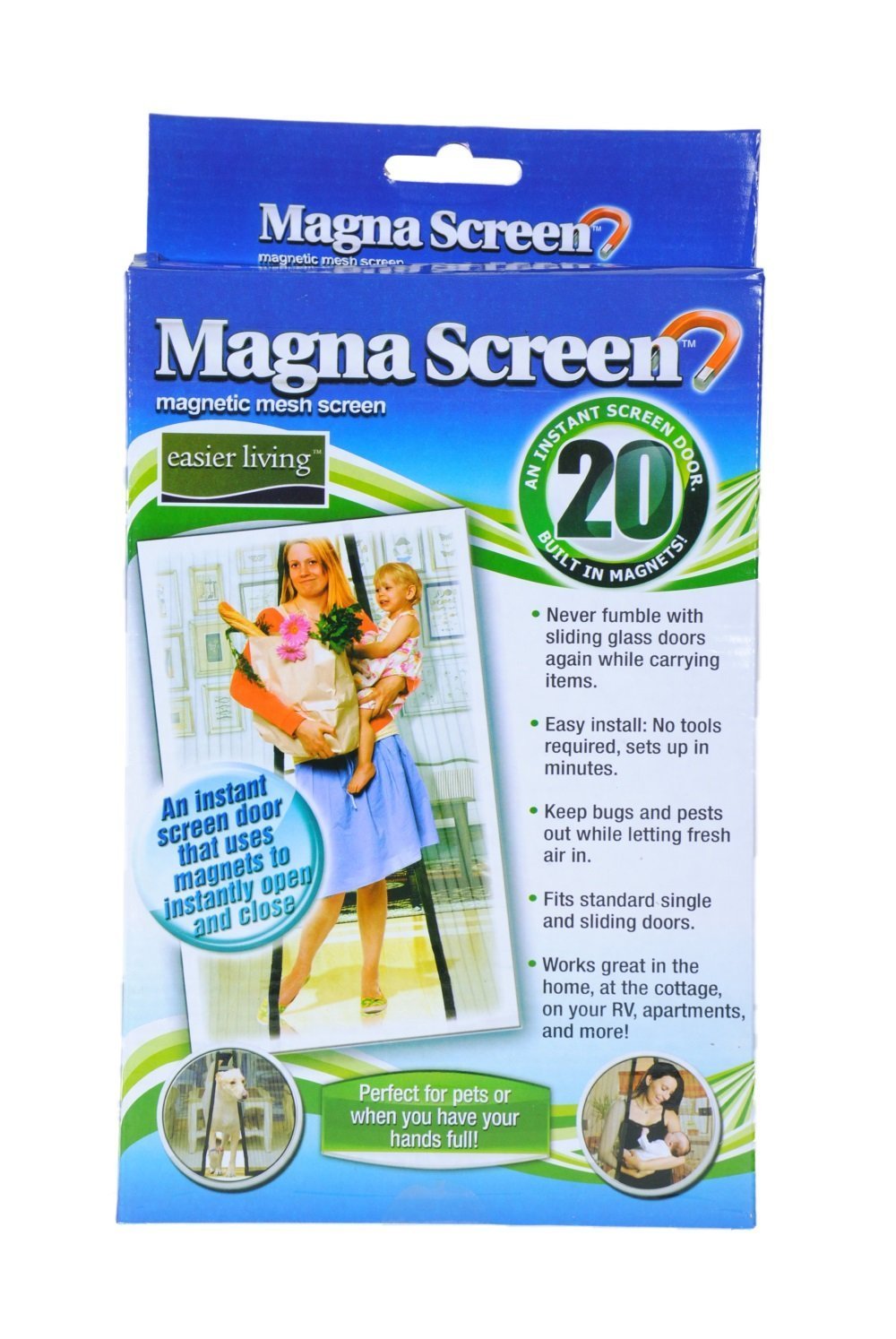 New Magna Screen Magnetic Mesh Instant Magic Screen w/ 20 Magnets Single & Sliding Doors Bugs Off