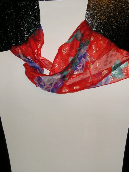 100% silk Dolce&Gabbana scarf red metallic floral