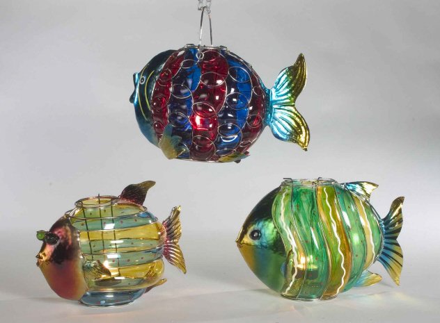 Glass && Metal Fish Votive Holders