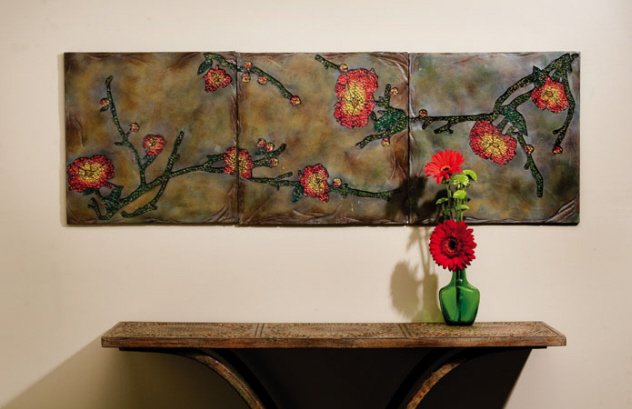 Set of three Poppy wall tiles