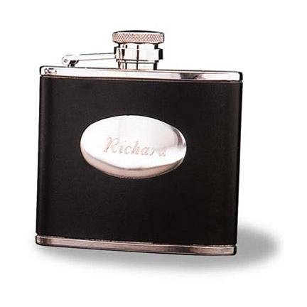 Engraved Stainless Steal Leather Flask