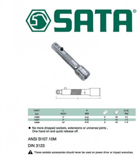 SATA 3/8" DR. Locking Extension Bar 6"