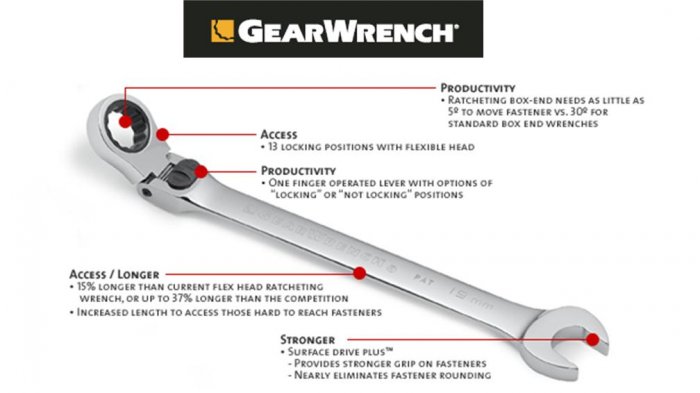 Grearwrench - XL Locking Flex Combination Ratcheting Wrench 19mm