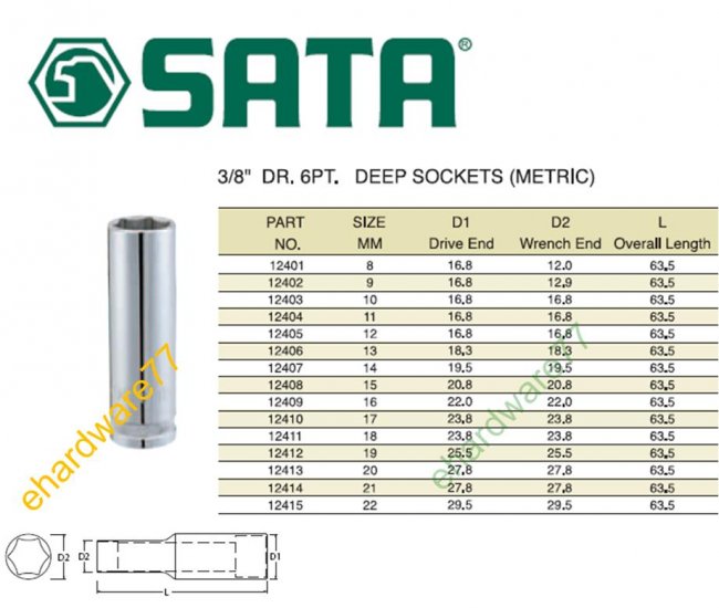 SATA - 3/8" DR. Deep Socket 9mm
