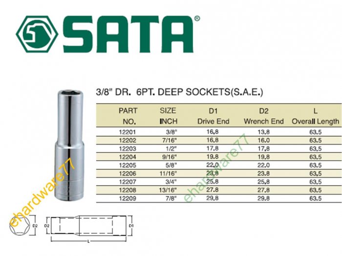 SATA - 3/8" DR. Deep Socket 1/2"