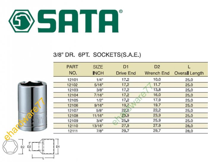 SATA - 3/8" DR. Socket 5/16"