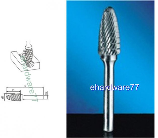 CARBIDE BURR - ARC Cylinder with Ball Top 6mm Shank x 9.5mm Dia. x 19mm Cut L