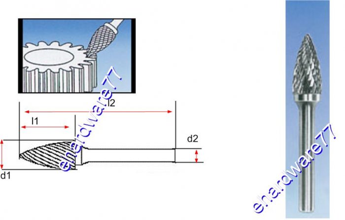 CARBIDE BURR - ARC Cylinder with Sharp Top 6mm Shank x 13mm Dia. x 25mm Cut L